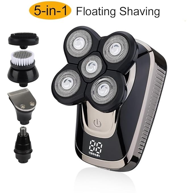 Head Shavers for Bald Men 5 In 1 Bald Head Shaver Electric Razor For Men LED Display Nose Hair Beard Trimmer Clippers Facial Cleansing Brush USB Rechargeable