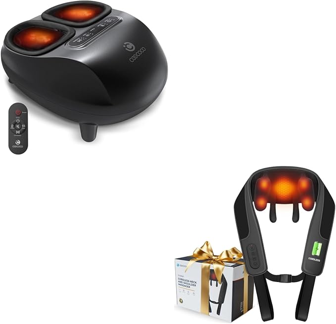 CooCoCo Shiatsu Neck and Back Massager &amp Foot Massager with Heat &amp Remote