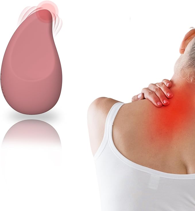 Mango-Shaped Relaxation Muscles Massage Tool for Shoulder Neck and Back Soft Rechargeable Waterproof Handheld Cordless Massager - for Soothing Pain Tension Stiffness and Fatigue - Light Rose
