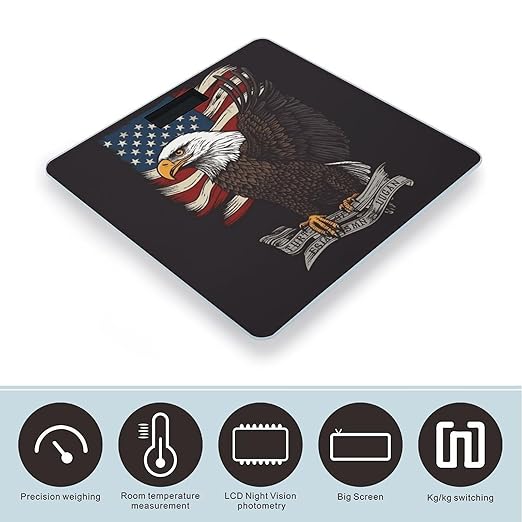 USA Patriotic Eagle with American Flag Bathroom Scale Large LCD Backlight Display Digital Scale Rounded Corners Body Scales Automatic Power On/Off Bathroom Scales for Home Bedrooms