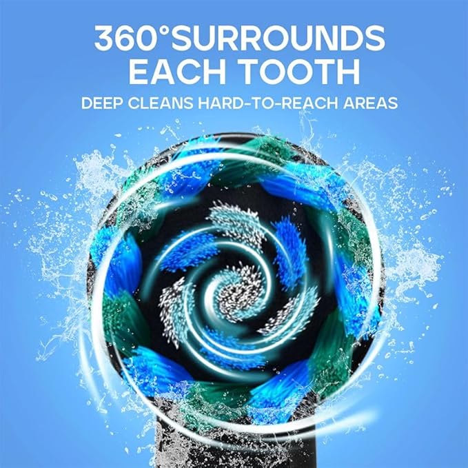 Electric Toothbrush for Adults with 3 Brush Heads 5 Modes Rechargeable Power Toothbrush 2 Min Smart Timer and IPX7 Waterproof (Black)
