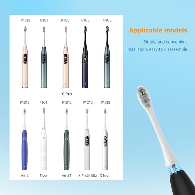 6 Pack Electric Toothbrush Replacement Heads Suitable for Oclean X Pro Elite/X/X Pro/Flow/F1/Air 2-Vacuum-Sealed with Hygienic CapsBonus Tongue Scraper &amp Travel Cup Included-Grey