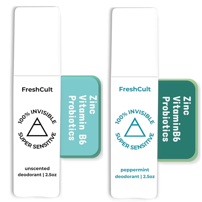 FreshCult Unscented and Peppermint Set - Natural Deodorant Spray - Zero Stain - Sensitive Skin - Aluminum Free - Baking Soda Free