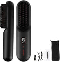 Cordless Hair Straightener Brush Mini Portable Rechargeable Straightening Brush Negative Ionic Hot Comb Straightener with 12 Temp Settings Auto-Off Led Display for Women (Black)
