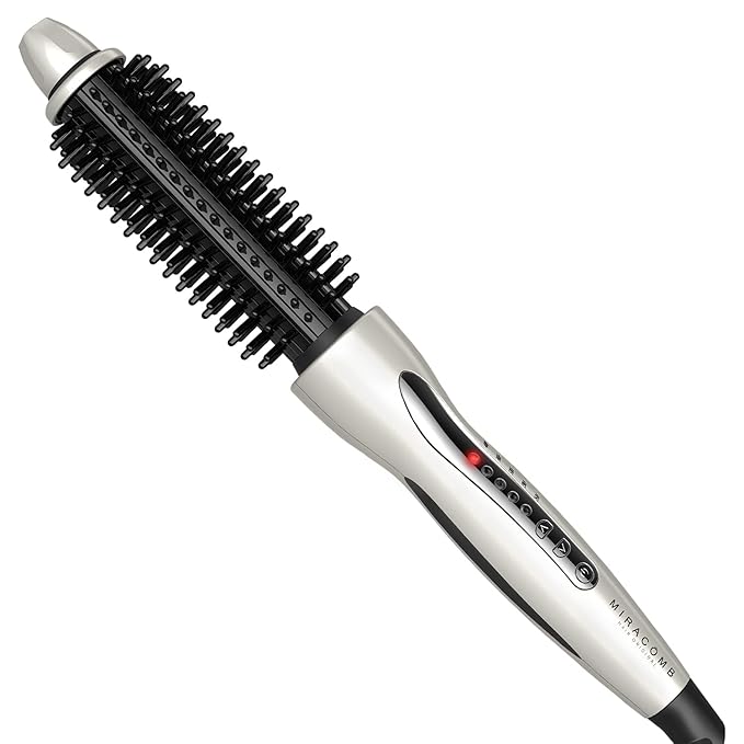 MIRACOMB Hair Curler Straightening Brush Ceramic Tourmaline Cool Touch PRO Multi Styler with 5 Heat Adjustments 1 Inch Barrel Auto Shut Off Pearl White (Package May Vary)
