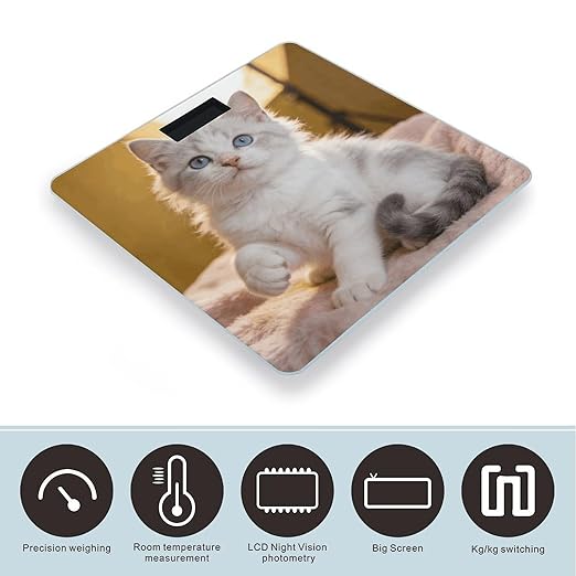 Cute Kitten Weight ScaleClear LED Display Bathroom Digital Weighing ScaleTempered Glass Digital Bathroom Scale for Body Weight Capacity Up to 400 Lbs