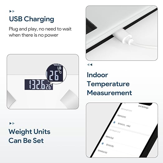 Smart Scale for Body Weight Bathroom Digital Weighing Scale with BMI Body Fat Muscle Mass Accurate Bluetooth Home User Health Equipment Sync Apps【White】