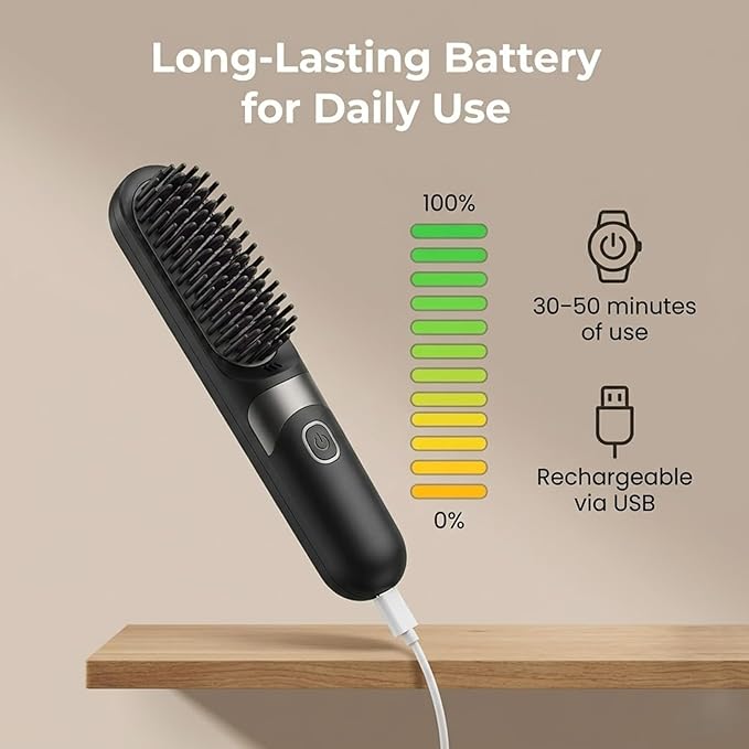 Cordless Hair Straightener Brush Hair Straightening Brush Portable Travel Size Hair Straightener for Women Mini Rechargeable Hair Straightener Comb Electric Hair Brush (Pink)