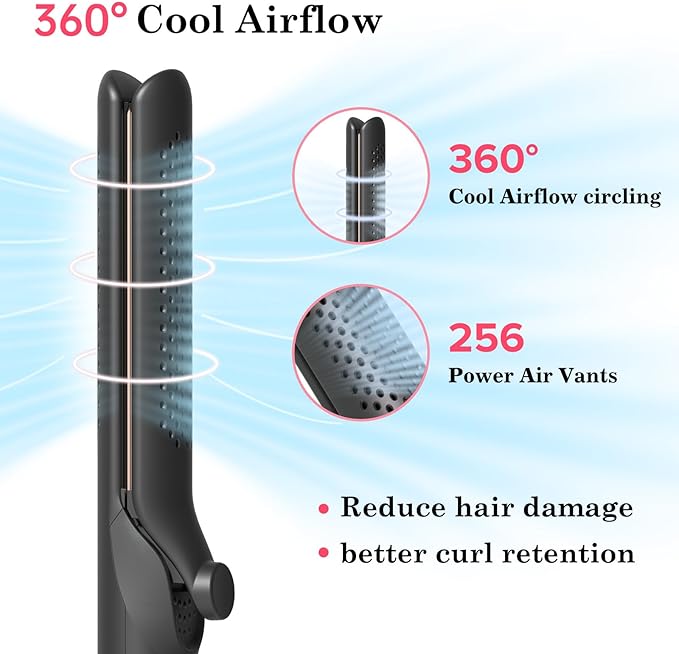 Hahahope Hair Straightener and Curler 2-in-1 360° Airflow Styler Curling Iron 1.25 Inch Curling Wand 20 Million Negative Ion Hair Care 5 Temps &amp Auto Off Dual Voltage (Black)