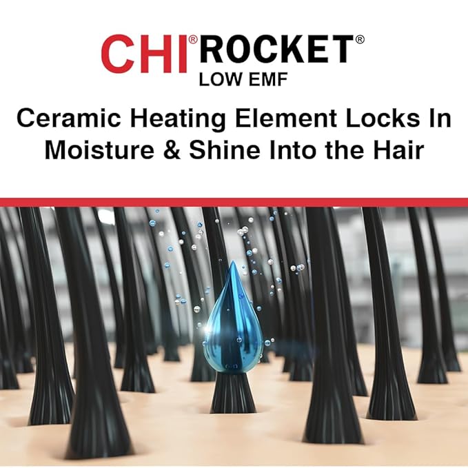 CHI Rocket Hair Dryer &amp Spin N Curl Ceramic Rotating Curler Ruby Red. Ideal for Shoulder-Length Hair Between 6-16” inches.