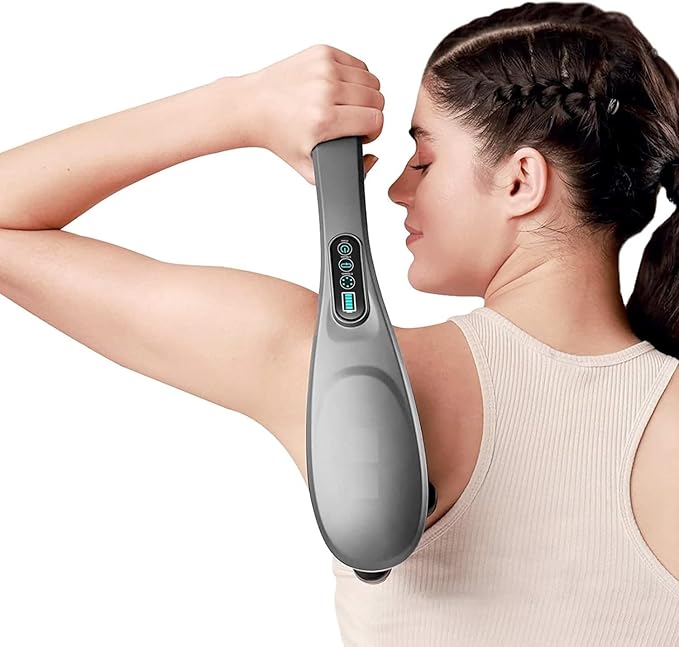 Generic Stream Pro Cordless Full Body Massager Machine for Pain Relief with 4 Attachments - Electric Back Massager for Pain Relief with 4000 mAh Battery (Grey &amp Black)