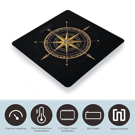 Men's Smart Scale for Body Weight Digital Bathroom Weighing Scale Automatic Switch Energy Saving Scale Ancient Viking Vegvisir Art Wind Rose Magic Navigation Gold Compass