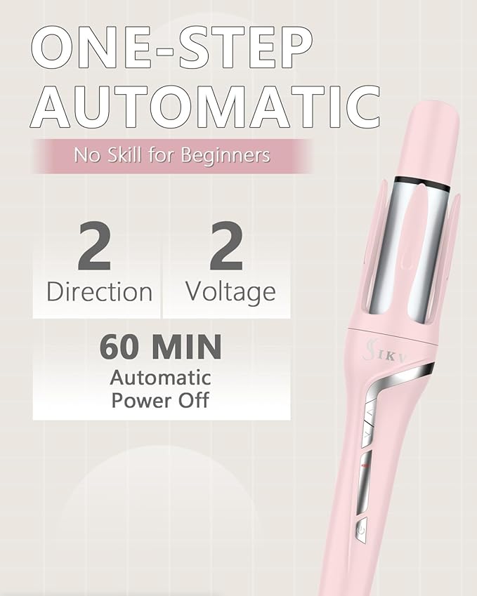 Rotating Curling Iron1 Inch Automatic Hair Curler for Beach WavesAutomatic Curling Iron and Hair Straightener 2 in 1Curling Wand with Dual VoltageAnti-ScaldPink