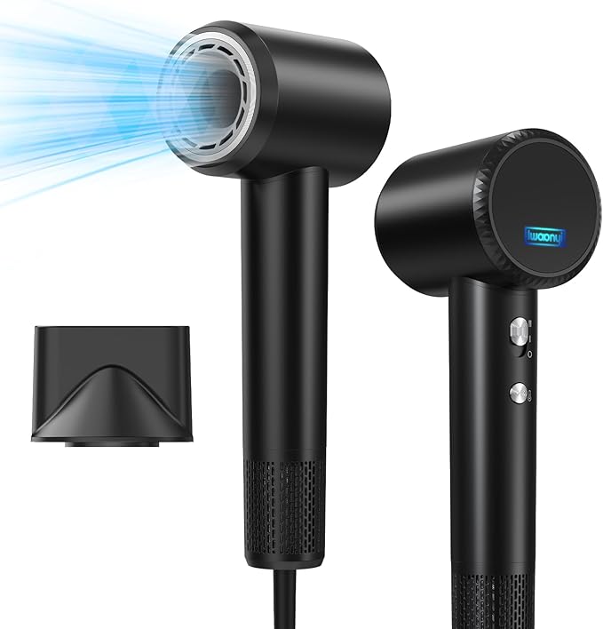 Hair Dryer - 150000 RPM High-Speed Blow Dryer with Negative Ionic Care for Fast Drying. Lightweight Low Noise Design with 4 Temps/2 Speeds and Magnetic Nozzle (Black)