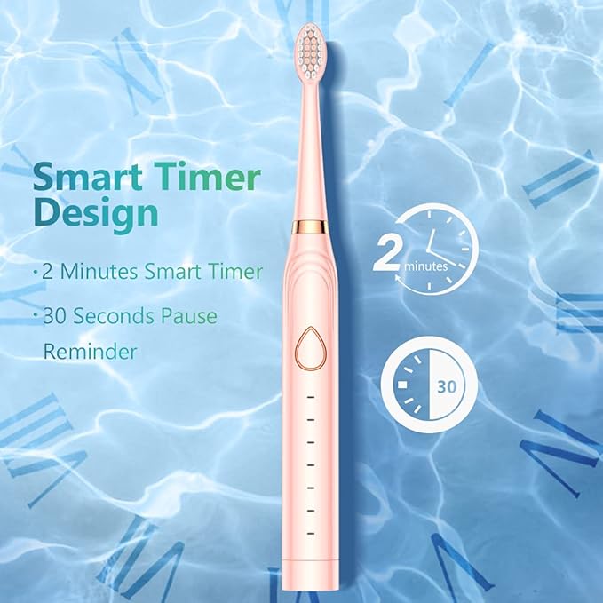 Sonic Electric Toothbrush USB Rechargeable Powerful Sonic Cleaning Tooth Brush with 6 Modes 5 Brush Heads + 1 Facial Cleansing Brush Head + 1 Face Massage Head Whitening Toothbrushes