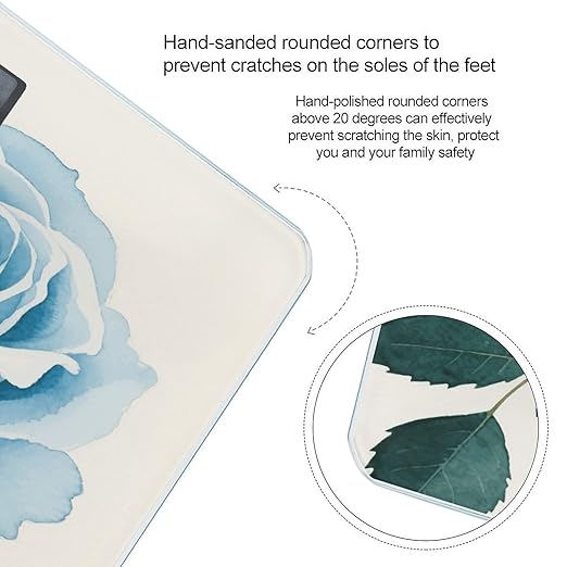 Watercolor Blue Flower Green Leaves Weight Scale Large Digital Bathroom Scales with Bright LED Display Non Slip Digital Scale and Step On Fashion Weighing Machine for Body