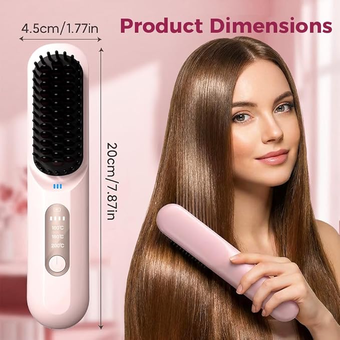 Upgraded GO Brush for Short Hair 2026 New GO Brush Portable Straightener Three-Level Temperature Adjustment Ceramic Coating Fast Heating Temperature Display Hair Styling Travel Home (Purple)
