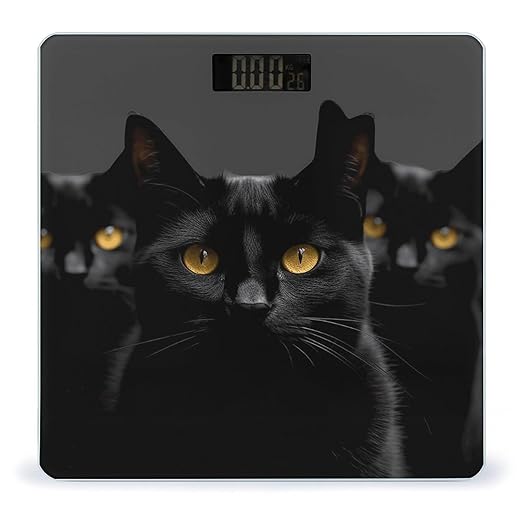 Black Cats Eyes Bathroom Scale Automatic Power On/Off Body Scales LCD Backlight Display Square Digital Scale Rounded Corners Bathroom Scales for Home Bedrooms