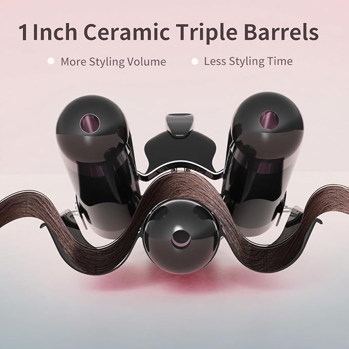 3 Barrel Curling Iron 1 Inch 2 Temp Settings (356°F/410°F) Hair Waver for Women Fast Heating 60s Ceramic Coating &amp Negative Ions for Frizz-Free Shiny Beach Waves Black