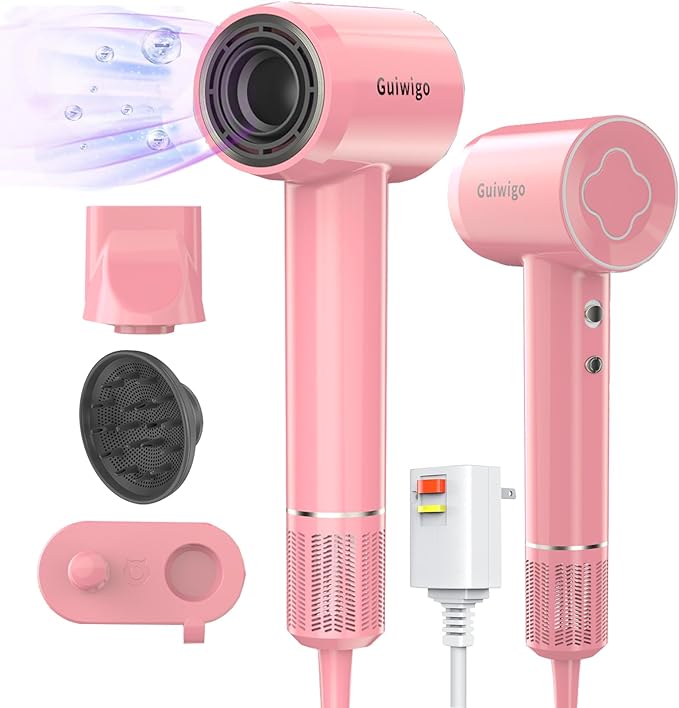 Hair Dryer Guiwigo High Speed Professional Ionic Hair Dryers with DiffuserNozzleWall Mount 3 in 1Fast DryingLow Noise200 Million Negative IonsHair Dryers for WomenMenKidsPetsGift