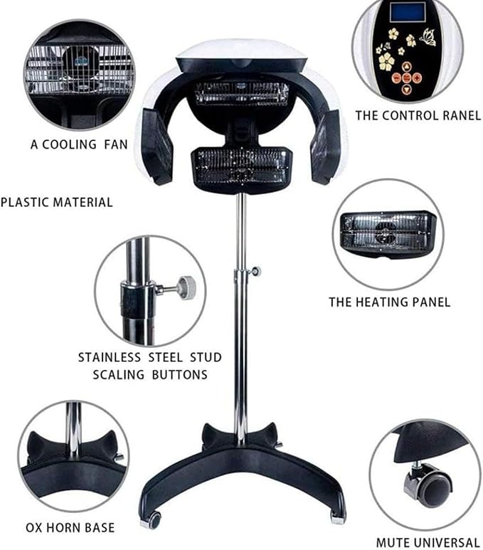 Wall Mounted/Standing Orbiting Hair Dryer Heat Hair Color Perm Processor Dryer Accelerator Salon Beauty Barber Shop Hair Dryer with Adjustable Timer and TemperatureWallMounted