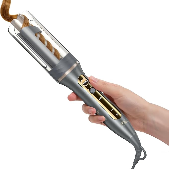 ZAVAREA Automatic Rotating Curling Iron for Long Hair - 1 Inch Curling Wand for Beach Waves &amp Loose Curls Easy Hair Curler for Beginners Anti-Scald &amp Frizz-Free Dual Voltage for Travel
