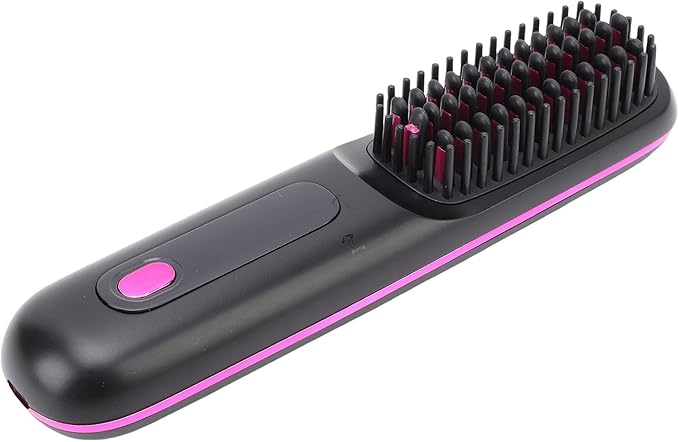 Pongnas Cordless Hair Straightener Brush LED Display Portable Hot Brush 3 Temperature Settings Type C Fast Charging All Hair Type (Black)