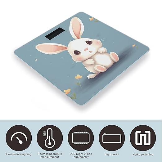 Cartoon Cute Bunny Weight Scale Digital Electronic Scales Bathroom Scale Larg LCD Backlight Display High Precisio MeasurementsTempered Glass