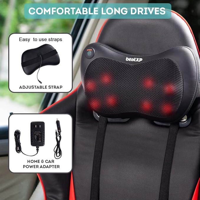 beatXP Deep Heal Pillow Shiatsua Infrared Heat Therapy Massager with 3 Mode Settings Deep Tissue Massager for Shoulder Neck and Back Pain Relief with Corded Electric