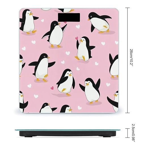 Women's Fashion Automatic Switch Digital Bathroom Weighing Scale Smart Scale Cute Cartoon Penguin and Heart Pink
