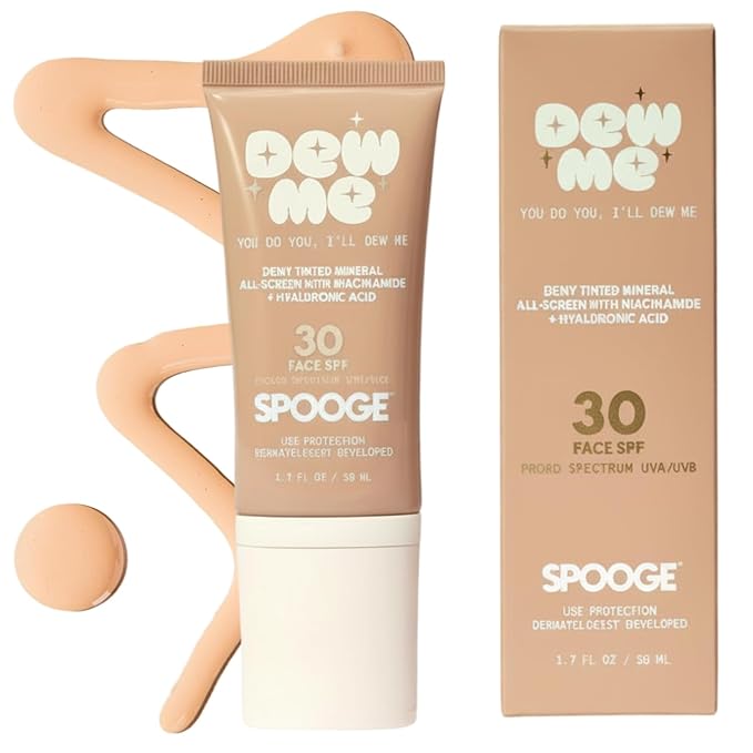Dew Me Mineral All-Screen - Tinted SPF 30 Face Sunscreen with Hyaluronic Acid + Niacinamide for Golden Glow Dewy Finish - Dermatologist Developed Makeup Primer Complexion Perfector - (1.7 Oz)