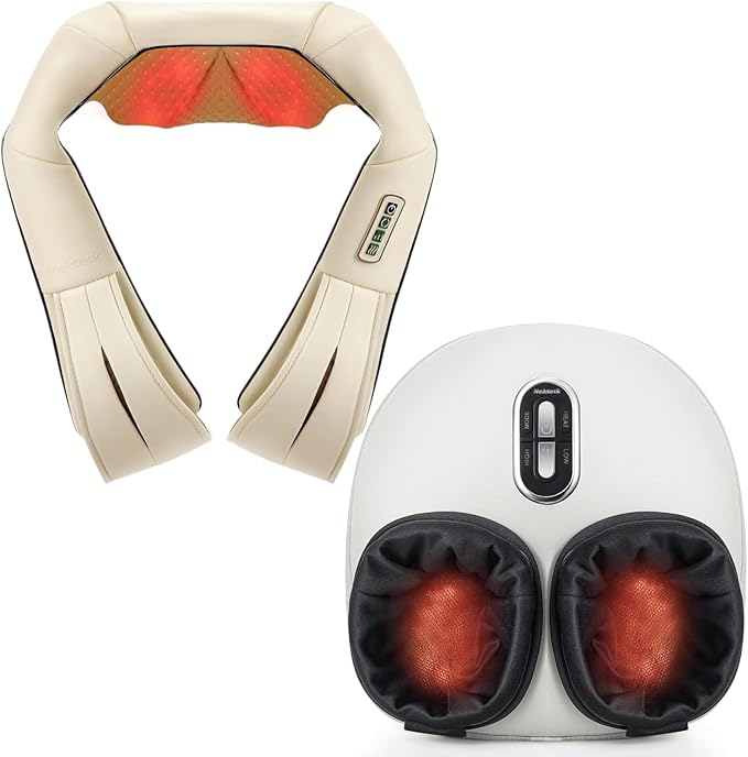 Nekteck Shiatsu Neck and Foot Massager with Heat Combo for Pain Relief Deep Tissue Body Relaxation Tools Gifts for Him Her