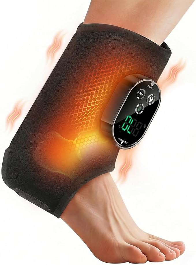 Family‎ Health Wearable Ankle Massager with Heat &amp Vibration Cordless Heated Wrap for and Foot Comfort Adjustable Levels Rechargeable 2-Pack Black(Black1)