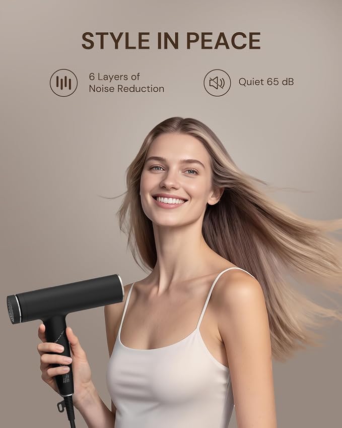 ANNLARY Plasma Ion Hair Dryer with Diffuser for Curly Hair 110000 RPM Professional High Speed Blow Dryer with Plasma Ion 1500W Foldable Travel Hairdryer with 6.5 Ft Cord Fast Drying for Women Men