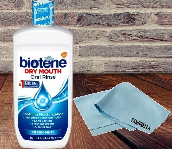Biotene Oral Rinse Mouthwash for Dry Mouth 16 fl oz Breath Freshener &amp Dry Mouth Treatment Fresh Mint - Free Zangbella Microfiber
