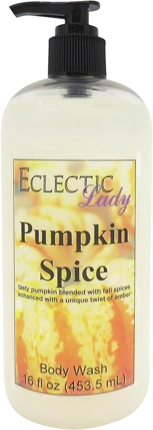 Eclectic Lady Liquid Pearl Body Wash - Pumpkin Spice Scent 3-in-1 Use For Bubble Bath Hand Soap &amp Body Wash Phthalate-Free Pumpkin Spice Fragrance Handcrafted in USA (16 oz)