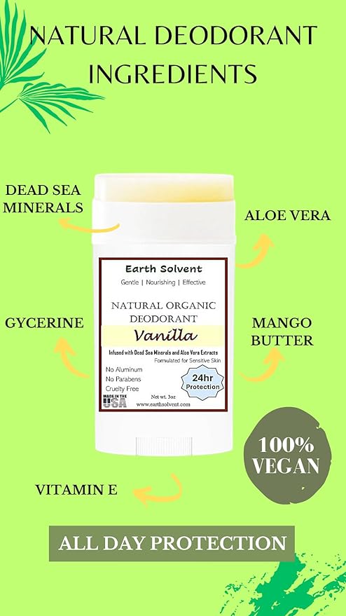 Magnesium Deodorant Vegan Natural Organic Dead Sea Minerals &amp Aloe Vera For Sensitive Skin 24hr Protection Aluminum Free Paraben Free Baking Soda Free Cruelty Free - For Men &amp Women (Vanill