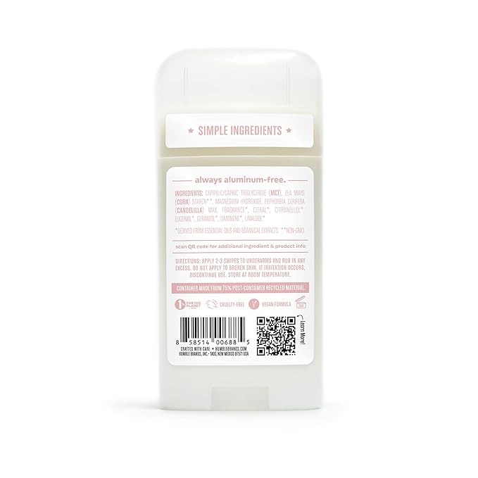 HUMBLE BRANDS Aluminum-Free Deodorant Vegan and Cruelty- free Formulated for Sensitive Skin Patchouli Copal Bergamot Ginger Moroccan Rose 2.5 Ounce (Pack of 3)