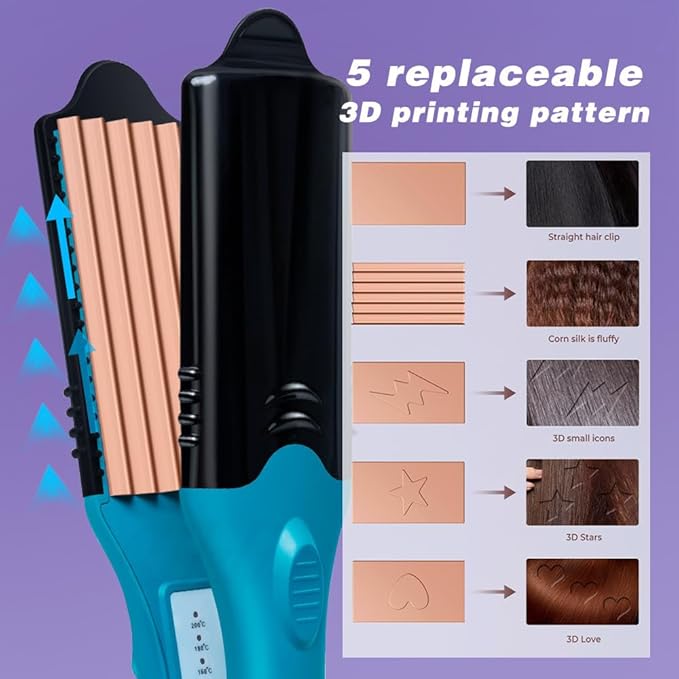 Hair Straightener and 3D Picture Printable Iron - Comes with 5 Different Plates in 3 Fun Shapes. A Perfect perm Tool for Artistic Hairstyles or Festive Fun Hairstyles That add Volume. (Purple)