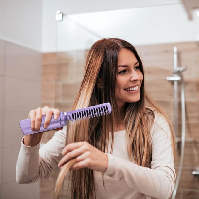 Rechargeable Mini Hair Straightener 2023 New Rechargeable Cordless Hair Straightener Brush Three Temperature Adjustment Straightening Brush 3D Hair Care Comb for Dry and Wet Hair (Green+Pink)