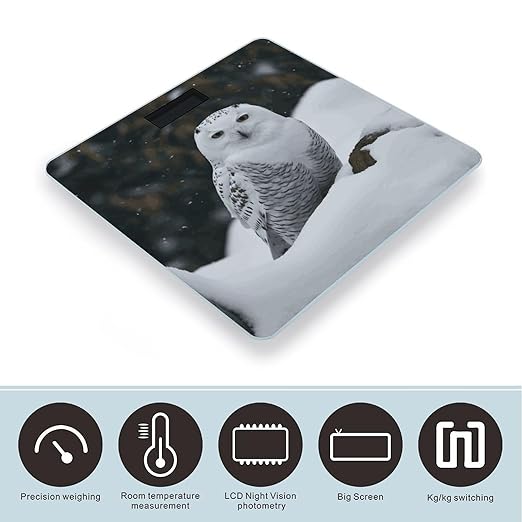 Snow Owl Scale with LCD Easy-to-Read Anti-Slip Weight Digital Bathroom Scale Precision Weighing Scales Sturdy Tempered Glass Body Weight Scales for Daily Use