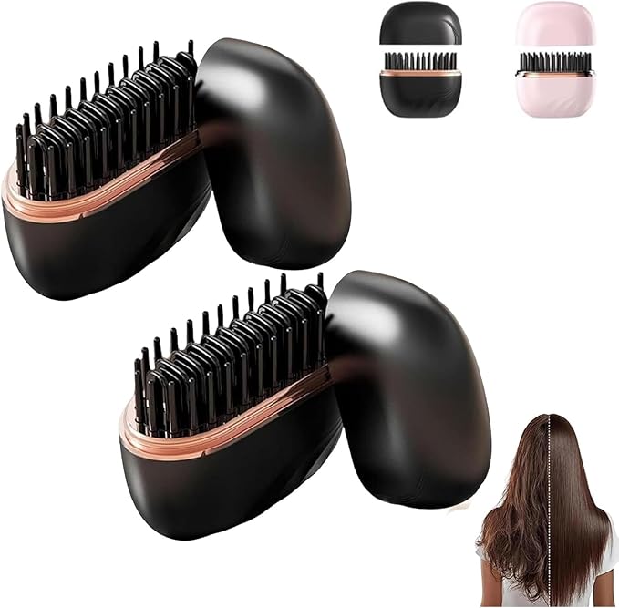Nulira Mini Hair Straightener Rechargeable Portable Fast Heating Hot Comb Mini Cordless Hair Straightener Comb Portable Anti-Scald Design 3-Speed Temperature Control for Home Travel (2pcsBlack)