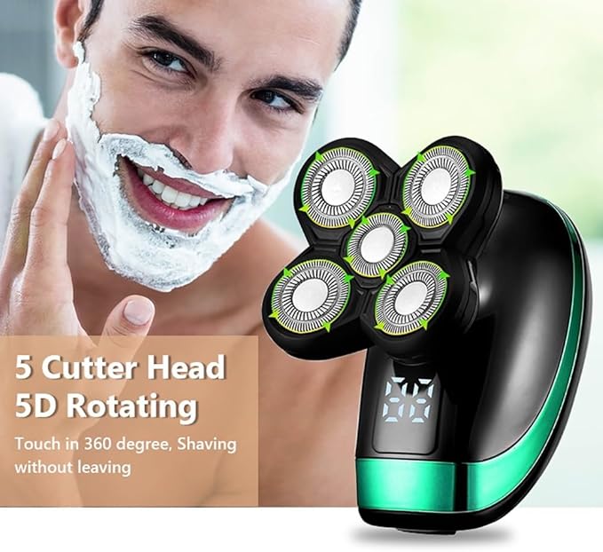 Head Shaver for Men 5 in 1 Rechargeable Electric Shaver Five Floating Heads Razors Hair Clipper Nose Ear Hair Trimmer Men Facial Cleaning Brush