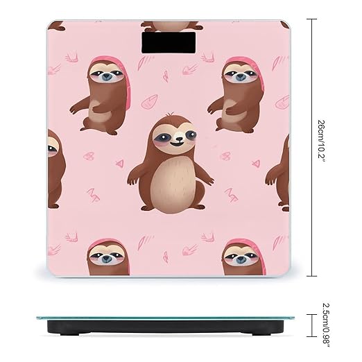 Sloth-Pink Weight Scale Digital Electronic Scales Bathroom Scale Larg LCD Backlight Display High Precision MeasurementsTempered Glass