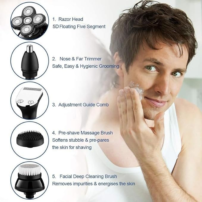 Head Shavers for Bald Men 5 in 1 Electric Shaver for Men Five Razor Beard Trimmer 3D Floating Shaver USB Rechargeable Multifunction Shaving Machines (Color : RED)