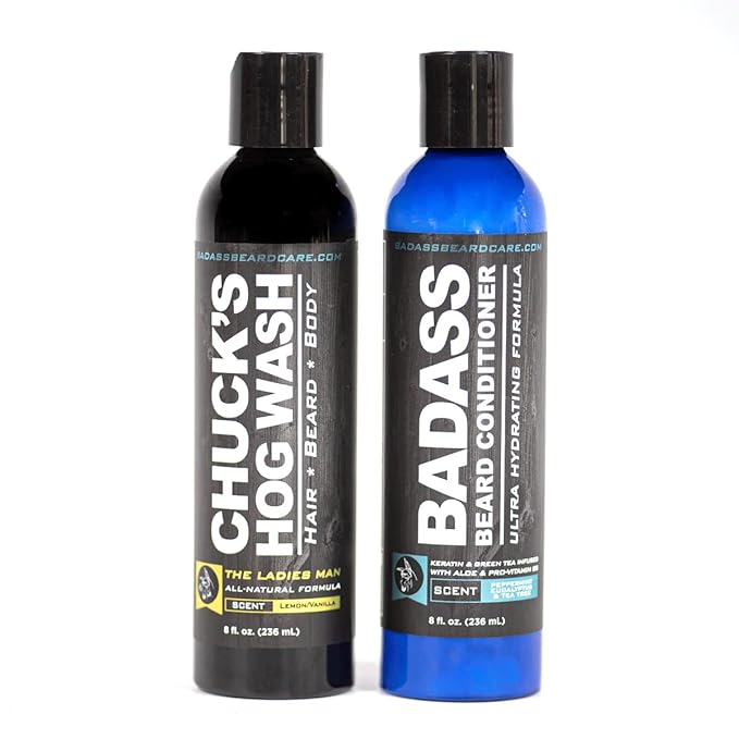 Badass Beard Care Beard Wash &amp Conditioner KIT For Men - Made of Natural Ingrediens for Healthy Soften and Itchness Free Beard and Mustache