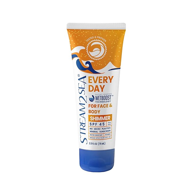 SPF 45 Every Day Shimmer Mineral Sunscreen | 2.5 Fl Oz Biodegradable Paraben Free &amp Reef Safe Sunscreen | Non-Greasy Lightweight &amp Shimmer Mineral Protection Against UVA &amp UVB for Face &