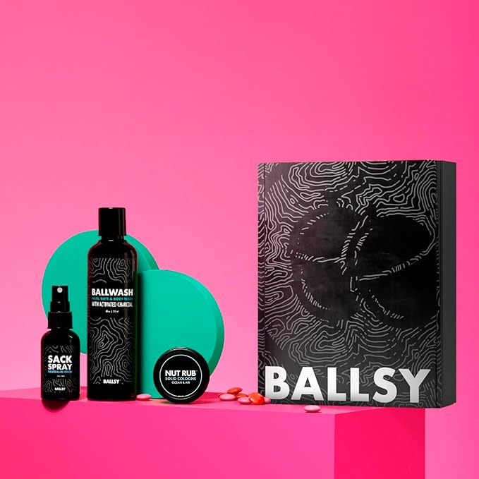 Ballsy Sack Pack Men's Fresh Kit Includes Body Wash Deodorizing Spray and Cologne Rub Men's Body Care Ball Wash for Men Gift Pack Ocean &amp Air