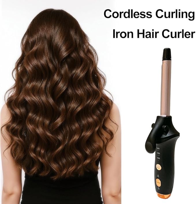 Cordless Curling Iron Rechargeable USB Rechargeable 4000 mAh Cordless Hair Curler 356°F Mini Travel Curling Iron 3 Temp Setting Travel Portable 2 in 1 Hair Straightener and Curler