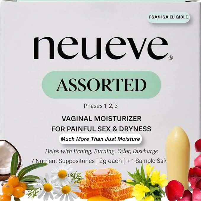 NeuEve Assorted Long-Lasting Vaginal Moisturizer Inserts | OB-GYN Formulated | Hormone-Free &amp Estrogen-Free | 100% Natural | 3-Phase Starter System | 7 Count | Much More Than JUST A MOISTURIZER